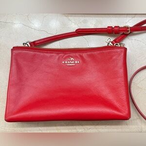 Coach Red Leather Double Zip Crossbody Bag - Used